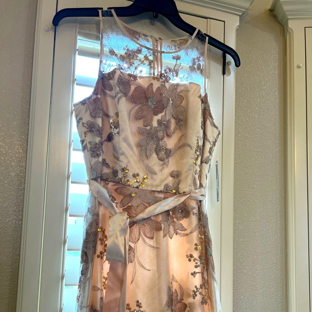 TAHARI Arthur S. Levine,  dress in size M color Rose Gold and cream background